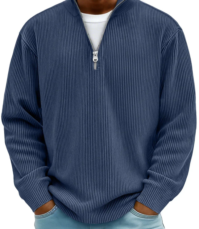 Men's Quarter Zip Sweater with Ribbed Knit Texture