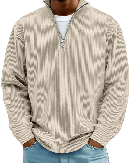 Men's Quarter Zip Sweater with Ribbed Knit Texture