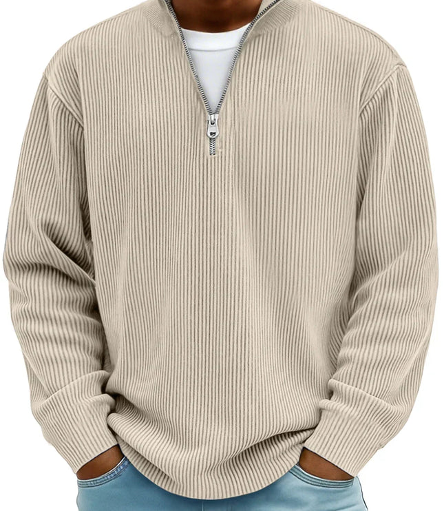 Men's Quarter Zip Sweater with Ribbed Knit Texture
