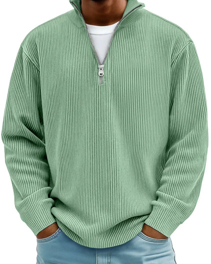 Men's Quarter Zip Sweater with Ribbed Knit Texture