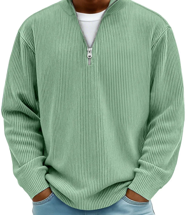 Men's Quarter Zip Sweater with Ribbed Knit Texture