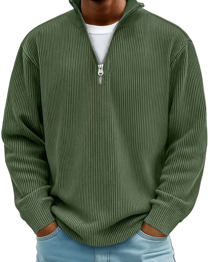 Men's Quarter Zip Sweater with Ribbed Knit Texture