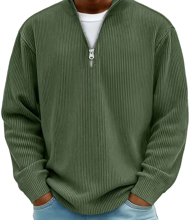 Men's Quarter Zip Sweater with Ribbed Knit Texture