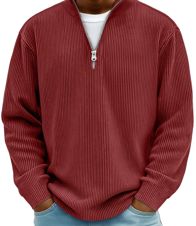 Men's Quarter Zip Sweater with Ribbed Knit Texture