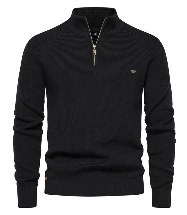 Men's Quarter-Zip Sweater with Ribbed Trim