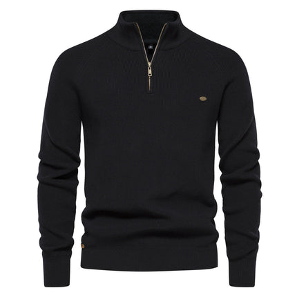 Men's Quarter-Zip Sweater with Ribbed Trim