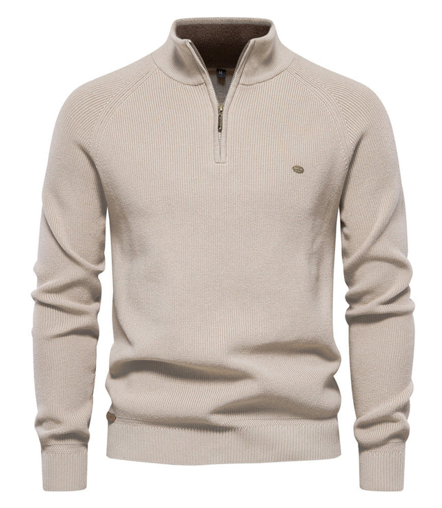 Men's Quarter-Zip Sweater with Ribbed Trim