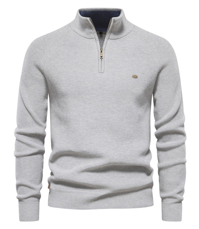 Men's Quarter-Zip Sweater with Ribbed Trim
