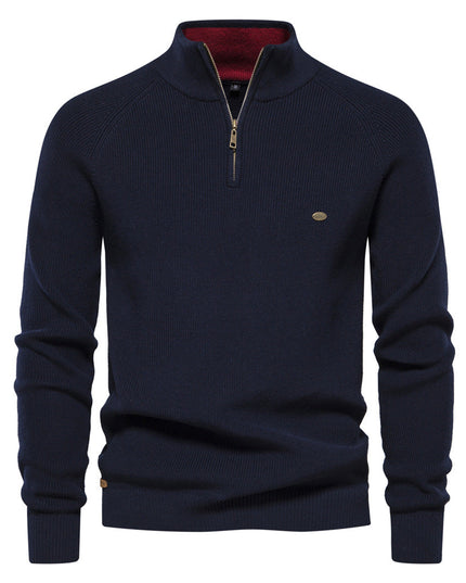 Men's Quarter-Zip Sweater with Ribbed Trim