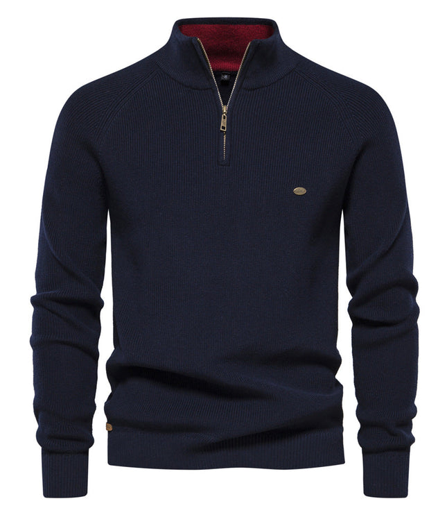 Men's Quarter-Zip Sweater with Ribbed Trim