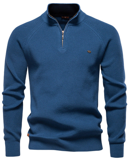 Men's Quarter-Zip Sweater with Ribbed Trim