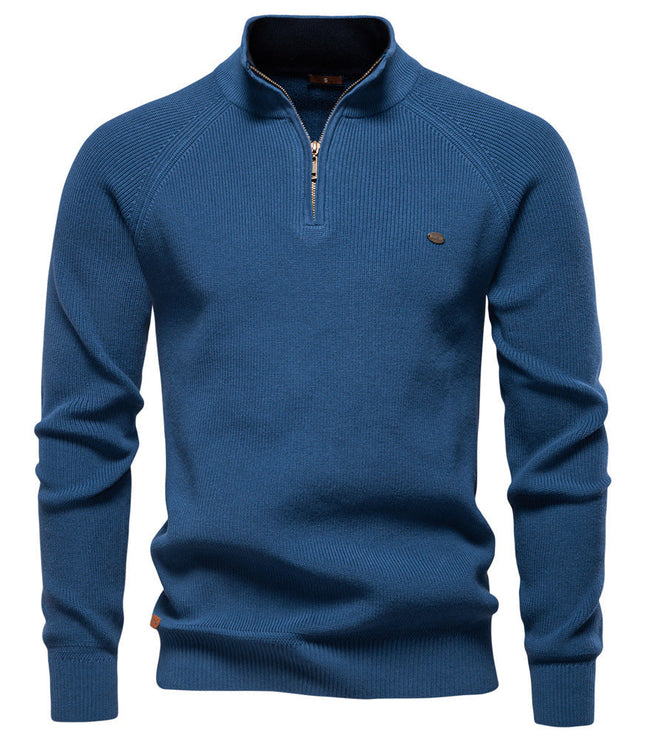 Men's Quarter-Zip Sweater with Ribbed Trim