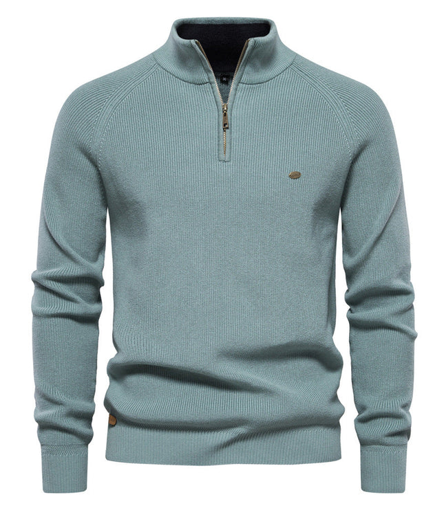Men's Quarter-Zip Sweater with Ribbed Trim