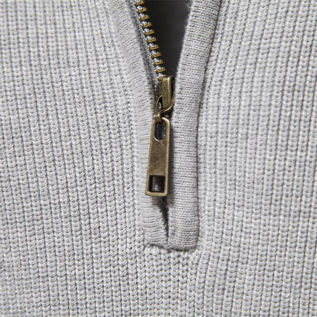 Men's Quarter-Zip Sweater with Ribbed Trim