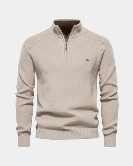 Men's Quarter-Zip Sweater with Ribbed Trim