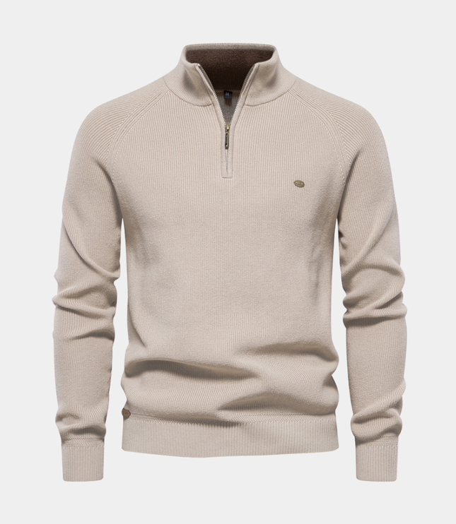 Men's Quarter-Zip Sweater with Ribbed Trim