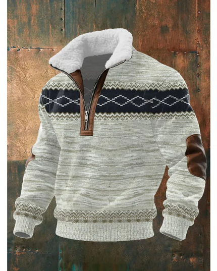 Men's Quarter-Zip Sweater with Sherpa-Lined Collar
