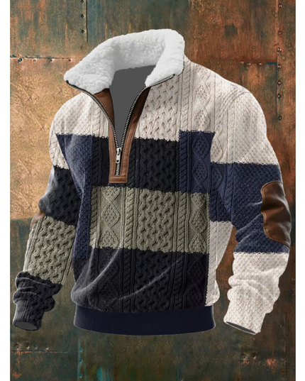 Men's Quarter-Zip Sweater with Sherpa-Lined Collar