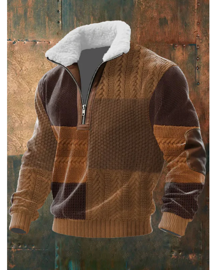 Men's Quarter-Zip Sweater with Sherpa-Lined Collar