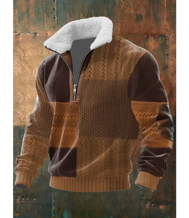 Men's Quarter-Zip Sweater with Sherpa-Lined Collar