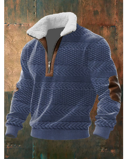 Men's Quarter-Zip Sweater with Sherpa-Lined Collar