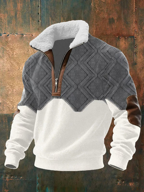 Men's Quarter-Zip Sweater with Sherpa-Lined Collar