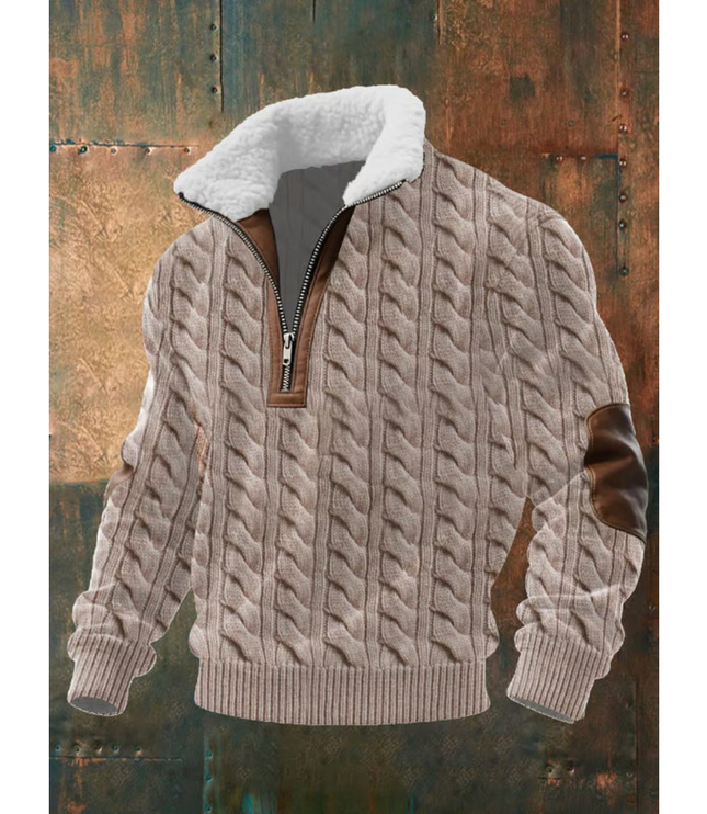 Men's Quarter-Zip Sweater with Sherpa-Lined Collar