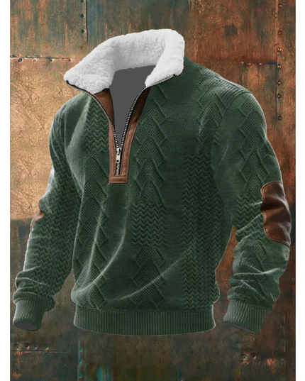 Men's Quarter-Zip Sweater with Sherpa-Lined Collar