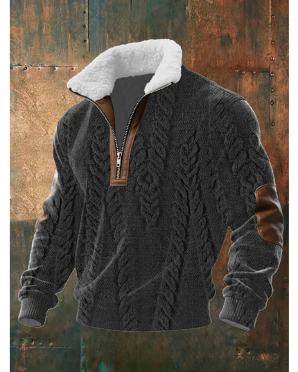 Men's Quarter-Zip Sweater with Sherpa-Lined Collar