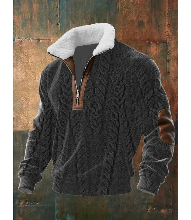 Men's Quarter-Zip Sweater with Sherpa-Lined Collar