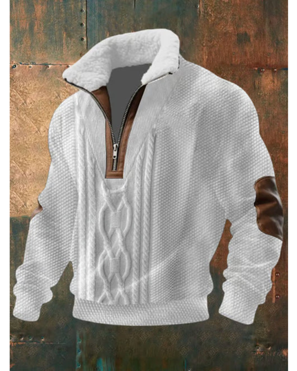 Men's Quarter-Zip Sweater with Sherpa-Lined Collar