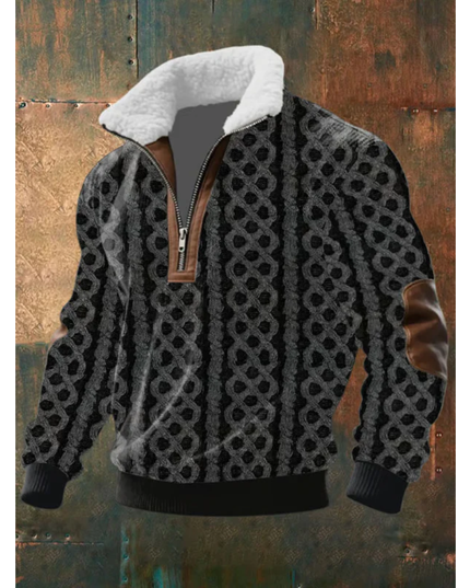 Men's Quarter-Zip Sweater with Sherpa-Lined Collar
