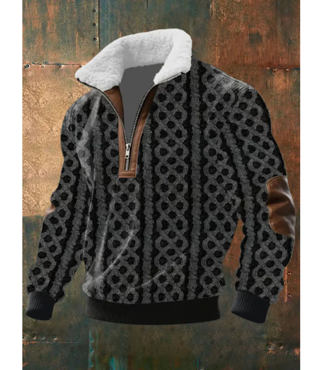 Men's Quarter-Zip Sweater with Sherpa-Lined Collar