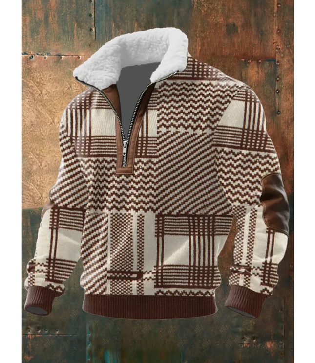 Men's Quarter-Zip Sweater with Sherpa-Lined Collar