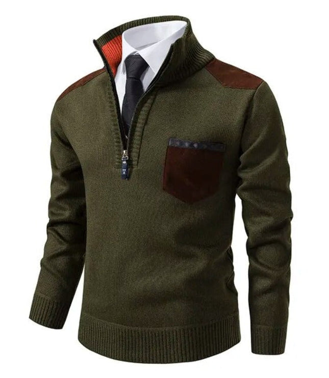 Men's Quarter-Zip Sweater with Shoulder Patch and Pocket
