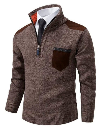 Men's Quarter-Zip Sweater with Shoulder Patch and Pocket