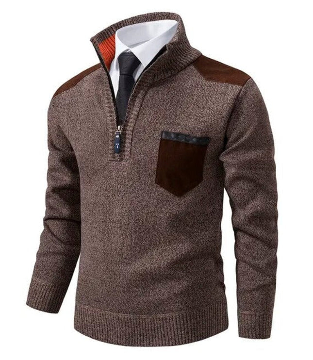 Men's Quarter-Zip Sweater with Shoulder Patch and Pocket