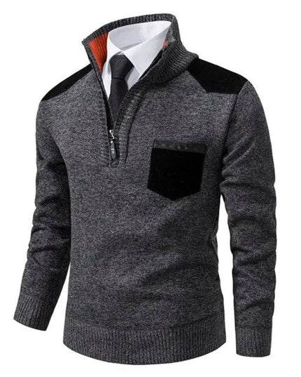 Men's Quarter-Zip Sweater with Shoulder Patch and Pocket