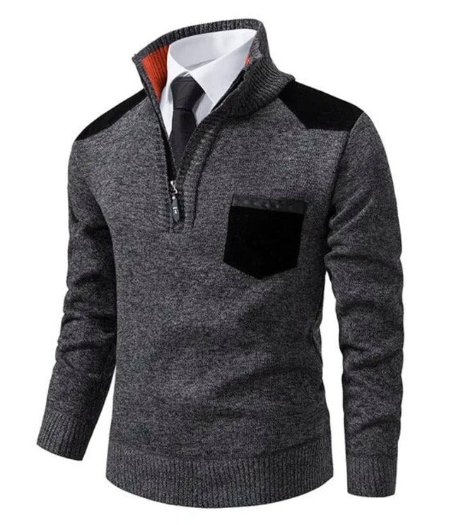 Men's Quarter-Zip Sweater with Shoulder Patch and Pocket