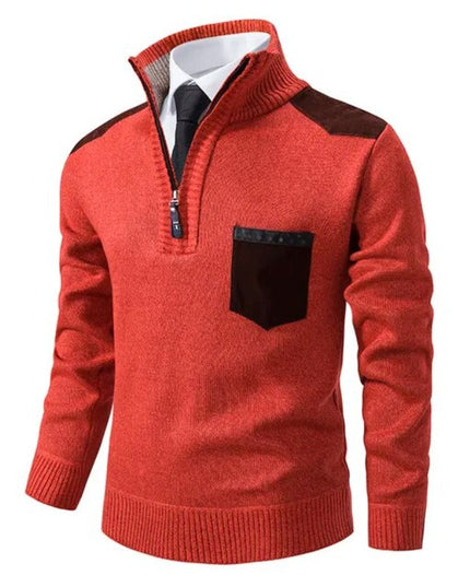 Men's Quarter-Zip Sweater with Shoulder Patch and Pocket