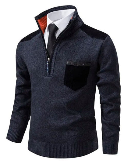 Men's Quarter-Zip Sweater with Shoulder Patch and Pocket