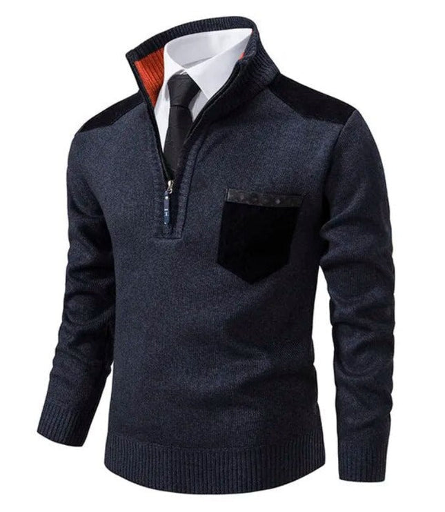 Men's Quarter-Zip Sweater with Shoulder Patch and Pocket