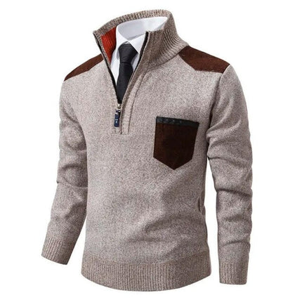 Men's Quarter-Zip Sweater with Shoulder Patch and Pocket
