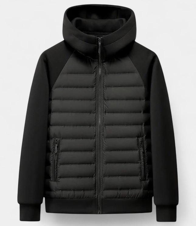 Men's Quilted Hooded Jacket with Stretch Panels