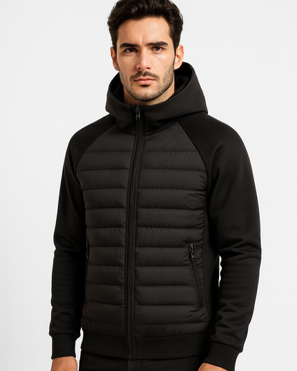 Men's Quilted Hooded Jacket with Stretch Panels