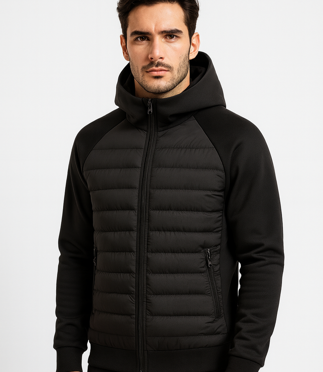 Men's Quilted Hooded Jacket with Stretch Panels