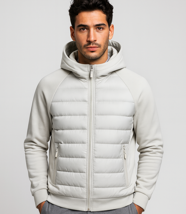 Men's Quilted Hooded Jacket with Stretch Panels