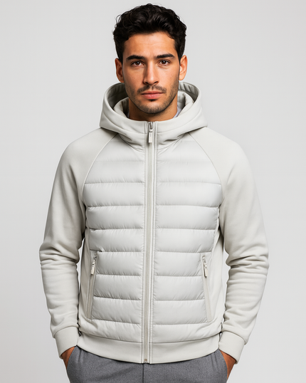 Men's Quilted Hooded Jacket with Stretch Panels