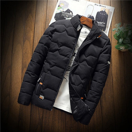 Men's Quilted Puffer Jacket with Stand Collar