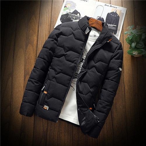 Men's Quilted Puffer Jacket with Stand Collar